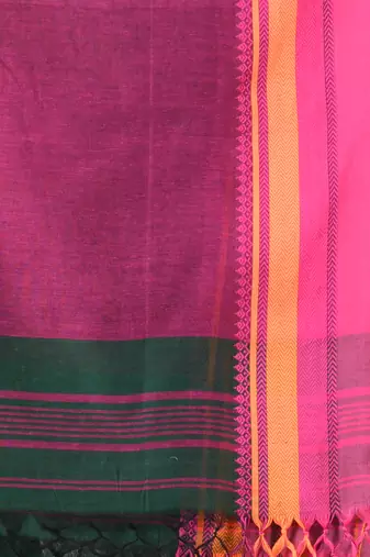 Green cotton saree with temple borders
