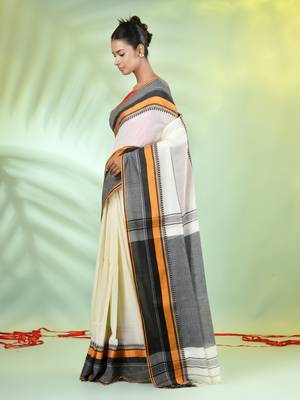 Off white cotton saree with temple borders 2
