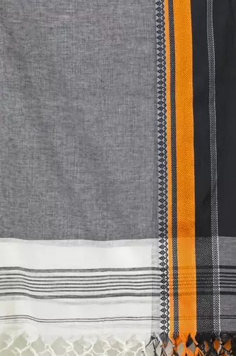 Off white cotton saree with temple borders
