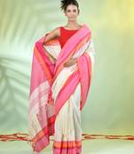 Off white cotton saree with temple borders