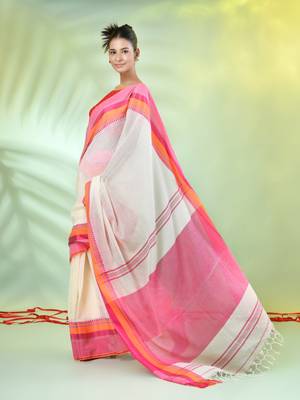 Off white cotton saree with temple borders 2