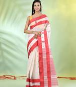 Off white handwoven cotton saree with ethnic patterns
