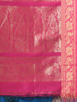 Sapphire blue cotton saree with nakshi zari borders 4