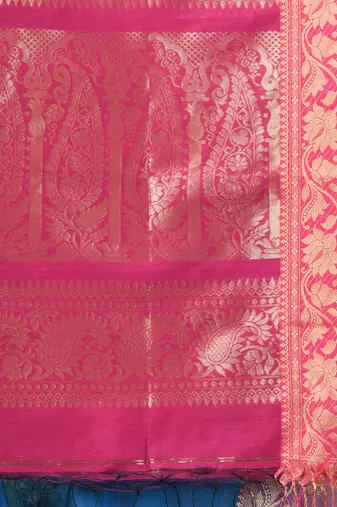 Sapphire blue cotton saree with nakshi zari borders