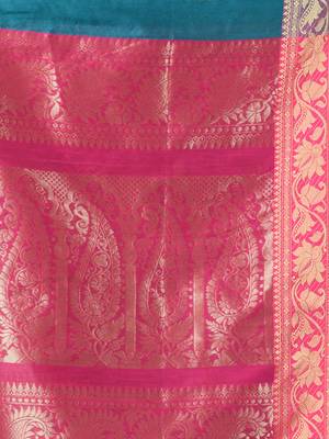 Teal cotton saree with nakshi zari borders 4
