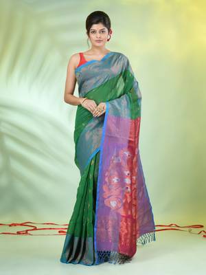Green cotton saree with nakshi zari borders 1