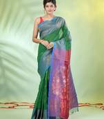 Green cotton saree with nakshi zari borders