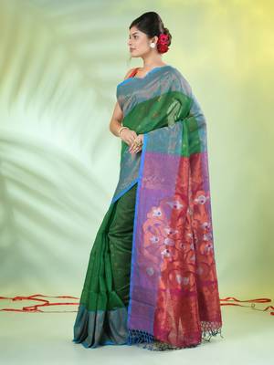 Green cotton saree with nakshi zari borders 2