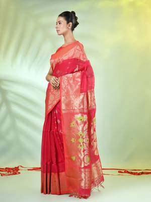 Hot pink cotton saree with nakshi zari borders 2