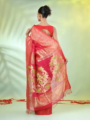 Hot pink cotton saree with nakshi zari borders 3