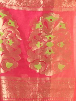 Hot pink cotton saree with nakshi zari borders 4