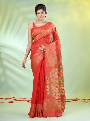 Red cotton saree with nakshi zari borders 1