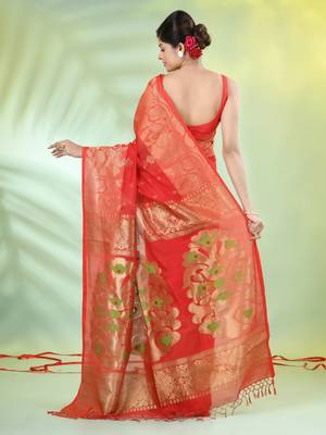 Red cotton saree with nakshi zari borders 3