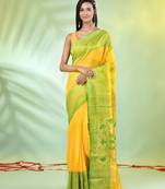 Yellow cotton saree with nakshi zari borders