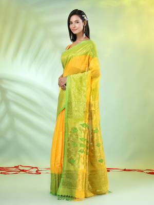 Yellow cotton saree with nakshi zari borders 2