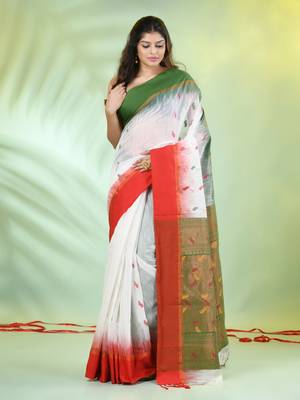 White cotton ikat saree with ganga jamuna border 1