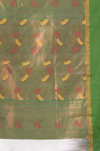 White cotton ikat saree with ganga jamuna border