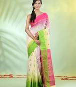 Off white cotton ikat saree with ganga jamuna border