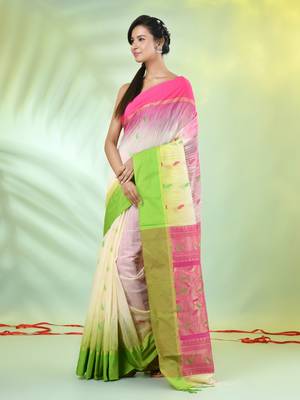 Off white cotton ikat saree with ganga jamuna border 2