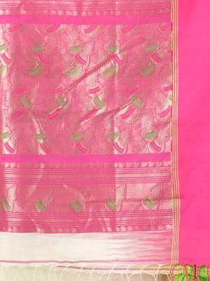 Off white cotton ikat saree with ganga jamuna border 4