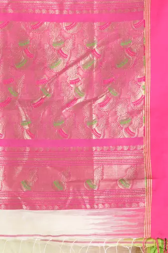 Off white cotton ikat saree with ganga jamuna border
