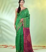 Green cotton saree with geomatric patterns
