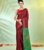 Maroon cotton saree with geomatric patterns