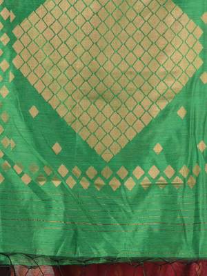 Maroon cotton saree with geomatric patterns 4