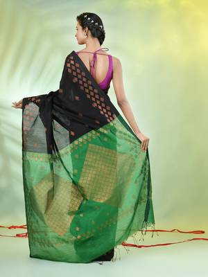 Black cotton saree with geomatric patterns 2