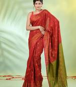 Red cotton saree with zari borders