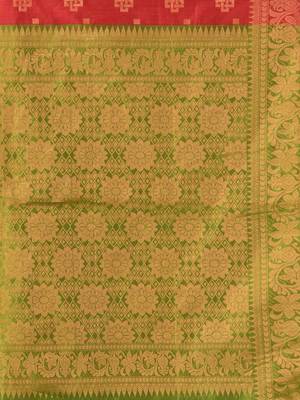 Red cotton saree with zari borders 4