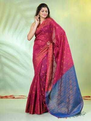 Shocking pink cotton saree with zari borders 1