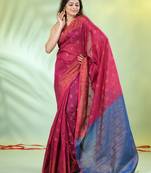 Shocking pink cotton saree with zari borders