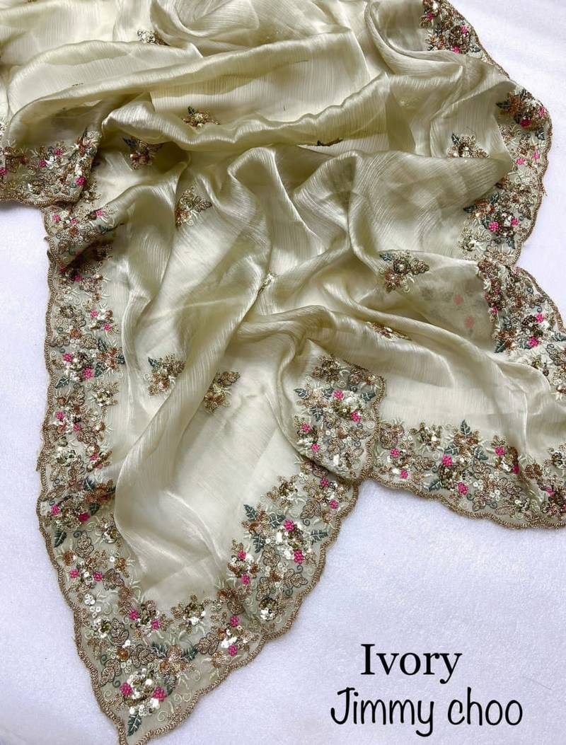 Elegant Jimmy Choo Saree With Exquisite C-Pallu And Multi-Colored Sequin Work
