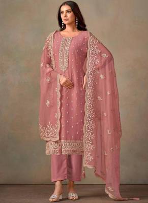 Light pink organza silk salwar suit with dupatta 1