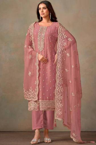 Light pink organza silk salwar suit with dupatta