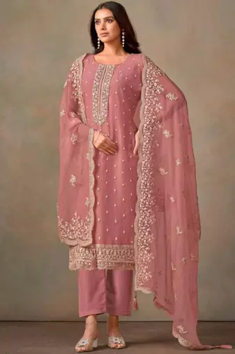 Light pink organza silk salwar suit with dupatta