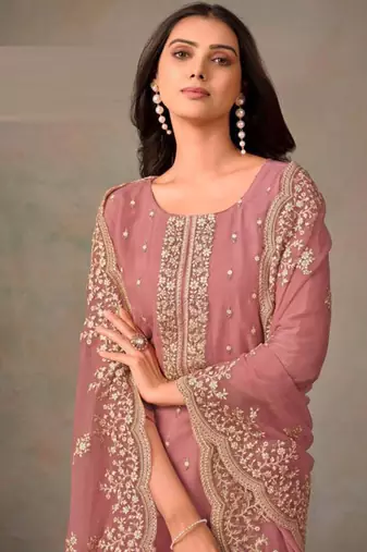 Light pink organza silk salwar suit with dupatta