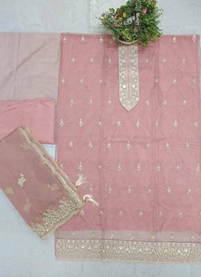 Light pink organza silk salwar suit with dupatta 3