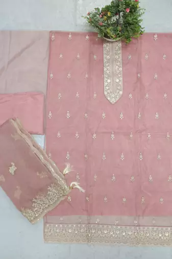 Light pink organza silk salwar suit with dupatta