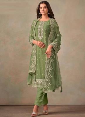 Pista green organza silk salwar suit with dupatta 1