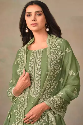 Pista green organza silk salwar suit with dupatta