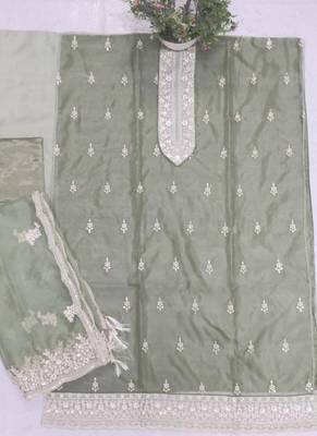 Pista green organza silk salwar suit with dupatta 3