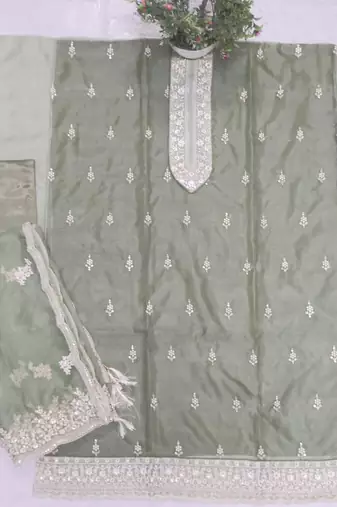 Pista green organza silk salwar suit with dupatta