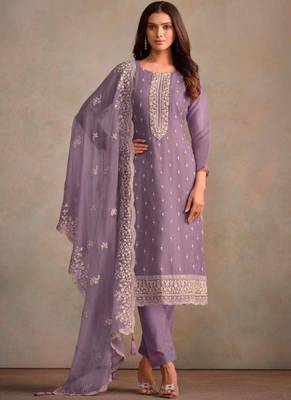 Light purple organza silk salwar suit with dupatta 1