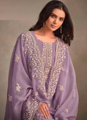 Light purple organza silk salwar suit with dupatta 2