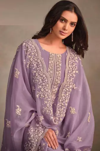 Light purple organza silk salwar suit with dupatta