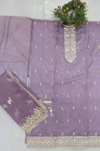 Light purple organza silk salwar suit with dupatta
