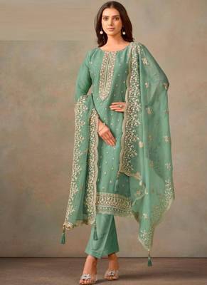 Light green organza silk salwar suit with dupatta 1