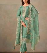 Light green organza silk salwar suit with dupatta
